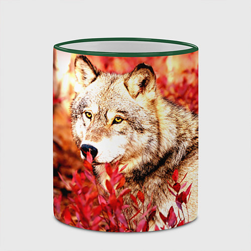 Кружка цветная Осенний волк / 3D-Зеленый кант – фото 2