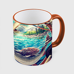 Кружка 3D Истинный рыболов, цвет: 3D-оранжевый кант