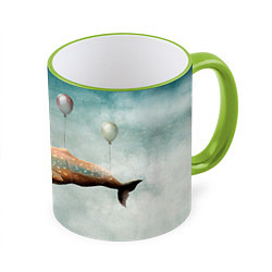 Кружка 3D Летящий кит, цвет: 3D-светло-зеленый кант