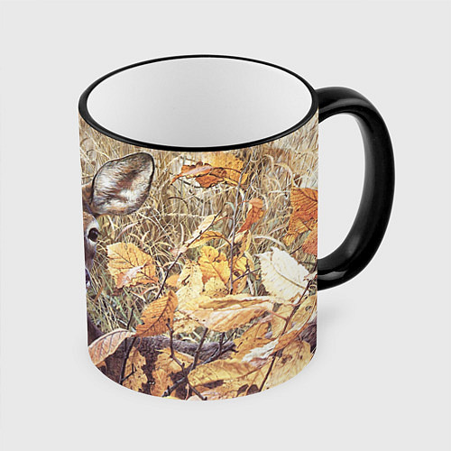 Кружка цветная Оленёнок в осеннем лесу / 3D-Черный кант – фото 1