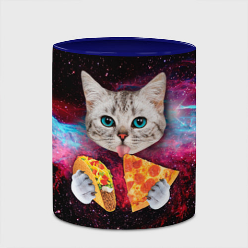Кружка цветная Кот с едой / 3D-Белый + синий – фото 2