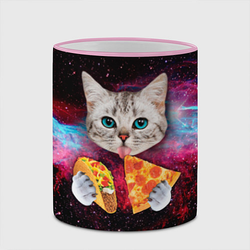 Кружка цветная Кот с едой / 3D-Розовый кант – фото 2
