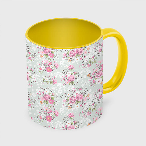 Кружка цветная Flower pattern / 3D-Белый + желтый – фото 1
