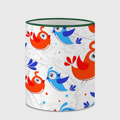 Кружка цветная Птички / 3D-Зеленый кант – фото 2