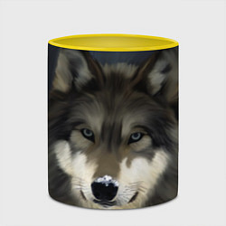 Кружка 3D Зимний волк, цвет: 3D-белый + желтый — фото 2