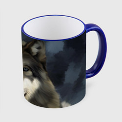 Кружка 3D Зимний волк, цвет: 3D-синий кант