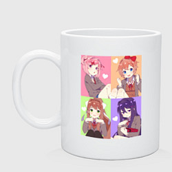 Кружка керамическая Girls Doki Doki коллаж, цвет: белый
