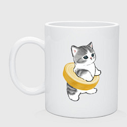 Кружка керамическая Котёнок в бублике, цвет: белый