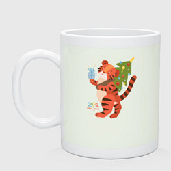 Кружка керамическая Тигр с ёлочкой, цвет: фосфор