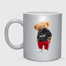 Кружка керамическая Крутой медвежонок в спортивках, цвет: серебряный