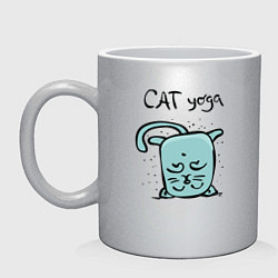 Кружка керамическая Кот и йога, цвет: серебряный