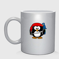 Кружка керамическая Пингвин пират, цвет: серебряный