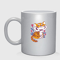 Кружка керамическая Cute little tiger cub, цвет: серебряный