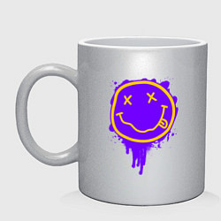 Кружка керамическая НИРВАНА СМАЙЛ НЕОН, цвет: серебряный