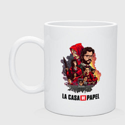 Кружка керамическая Бумажный дом экспозиция персонажей, цвет: белый