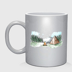 Кружка керамическая Поход в горы, цвет: серебряный
