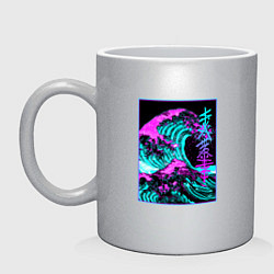 Кружка керамическая НЕОНОВАЯ ВОЛНА, ЯПОНИЯ, ФУДЗИЯМА JAPAN NEON, цвет: серебряный