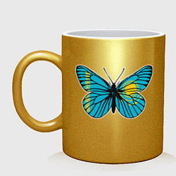 Кружка керамическая Бабочка - Казахстан, цвет: золотой