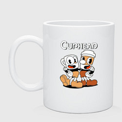 Кружка керамическая Cuphead 2 чашечки, цвет: белый