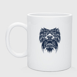 Кружка керамическая Черный лев тату, цвет: белый
