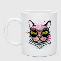 Кружка керамическая Кошка в очках The cat with glasses, цвет: белый