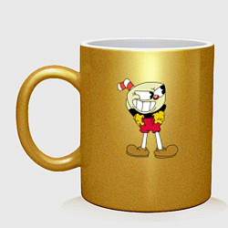 Кружка керамическая Чашек с трубочкой и в красных штанах, цвет: золотой