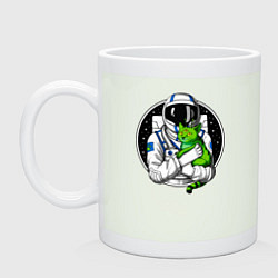 Кружка керамическая Космонавт с инопланетным котом, цвет: фосфор