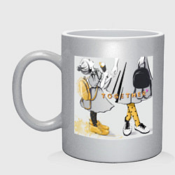 Кружка керамическая Мама и дочка с мороженым держатся за руки надпись, цвет: серебряный