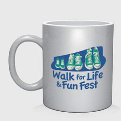 Кружка керамическая WALK FOR LIFE FUN FEST, цвет: серебряный