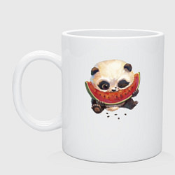 Кружка керамическая Маленький панда ест арбуз, цвет: белый