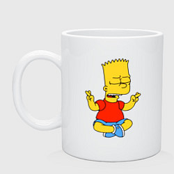 Кружка керамическая Барт Симпсон - сидит со скрещенными пальцами, цвет: белый