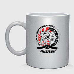 Кружка керамическая Джиу-джитсу Jiujitsu emblem, цвет: серебряный