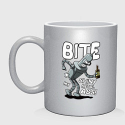 Кружка керамическая Bender - Bite my ass, цвет: серебряный