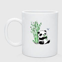 Кружка керамическая Панда бамбук и стрекоза, цвет: белый