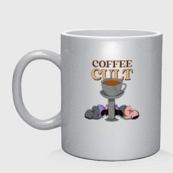 Кружка керамическая Культ кофе, цвет: серебряный