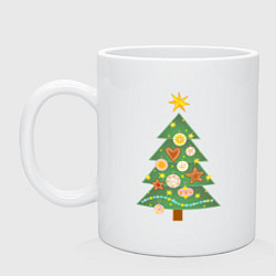 Кружка керамическая Елочка с новогодними игрушками, цвет: белый