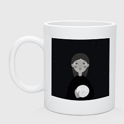 Кружка керамическая Девочка с луной в руке на фоне звёздного неба, цвет: белый