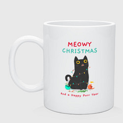 Кружка керамическая Meowy Christmas and a happy purr year, цвет: белый