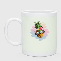 Кружка керамическая Лето - ананас в наушниках и очках, цвет: фосфор