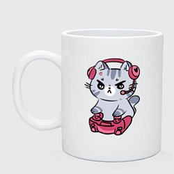 Кружка керамическая Котёнок заядлый игроман, цвет: белый