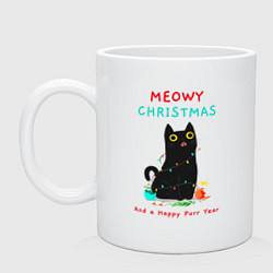 Кружка керамическая Meowy christmas and a happy purr year holiday, цвет: белый