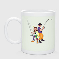 Кружка керамическая Девушка и парень на рыбалке, цвет: фосфор