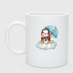 Кружка керамическая Пингвин на облаке с зонтом, цвет: белый