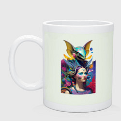 Кружка керамическая Girl and alien - neural network - art, цвет: фосфор