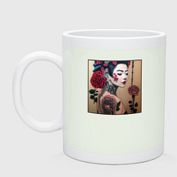 Кружка керамическая Irezumi - гейша с татуировкой и розами, цвет: фосфор