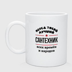 Кружка керамическая Перед тобой лучший сантехник - всех времён и народ, цвет: белый