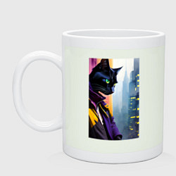 Кружка керамическая Black cat in New York - neural network, цвет: фосфор