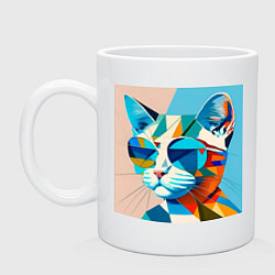 Кружка керамическая Кот в темных очках Пикассо, цвет: белый