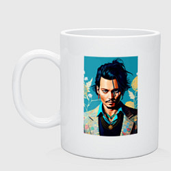Кружка керамическая Джонни Депп - суровый взгляд, цвет: белый
