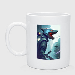 Кружка керамическая Cyber shark, цвет: белый
